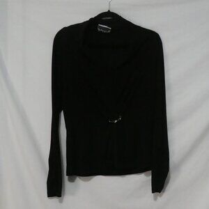 JOSEPH RIBKOFF | size 14 | Black Blouse | Chain Detail | Made In Canada 🟥🍁🟥